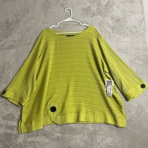 Ali Miles Top Womens 3X Plus Green Jacquard Scoop Tulip Hem Lagenlook Boxy New